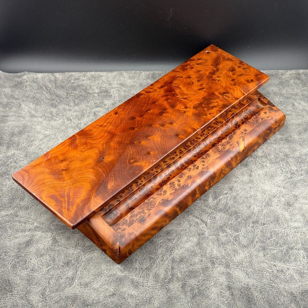 Thuya Burl Wood Desk Box Hinged Stationary Pen Decor Trinket Brown Rare OOAK VTG
